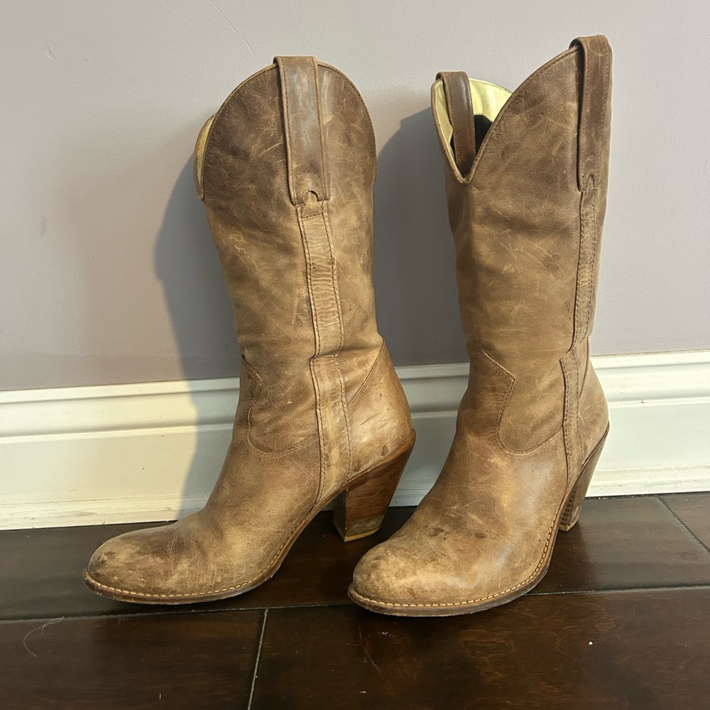Jessica Simpson brown tan  Leather Cowboy Boots - Picture 2 of 9